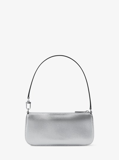 Zoe Small Metallic Leather Pochette in SILVER | Michael Kors