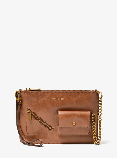 Jet Set Large Leather Convertible Zip Wristlet in LUGGAGE | Michael Kors