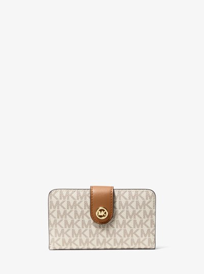 MK Pop Charm Medium Signature Logo Wallet in VANILLA/ACORN | Michael Kors