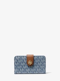 MK Pop Charm Medium Signature Logo Print Denim Wallet