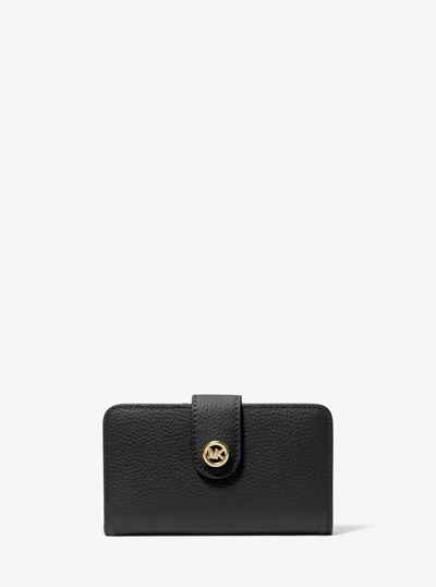 MK Pop Charm Medium Pebbled Leather Wallet in BLACK | Michael Kors