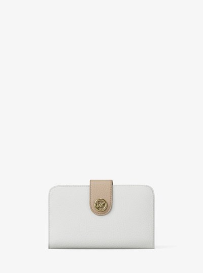 MK Pop Charm Medium Color-Block Pebbled Leather Logo Wallet in EGGSHELL MULTI | Michael Kors