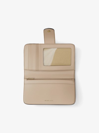 MK Pop Charm Medium Color-Block Pebbled Leather Logo Wallet in EGGSHELL MULTI | Michael Kors