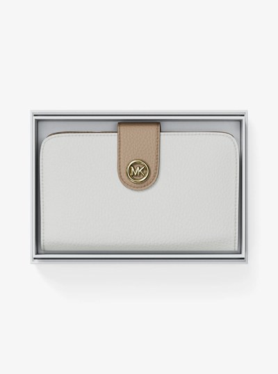 MK Pop Charm Medium Color-Block Pebbled Leather Logo Wallet in EGGSHELL MULTI | Michael Kors