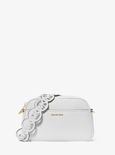Jet Set Small Leather Camera Crossbody Bag in OPTIC WHITE