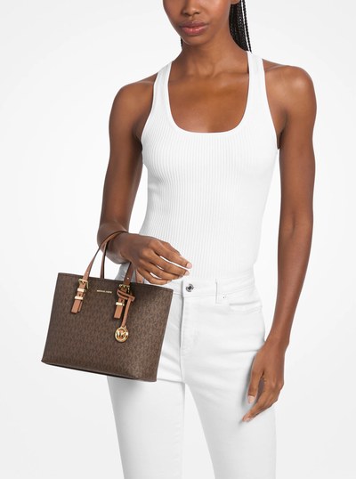 Quinn Small Signature Logo Convertible Crossbody Bag in BRN/ACORN | Michael Kors