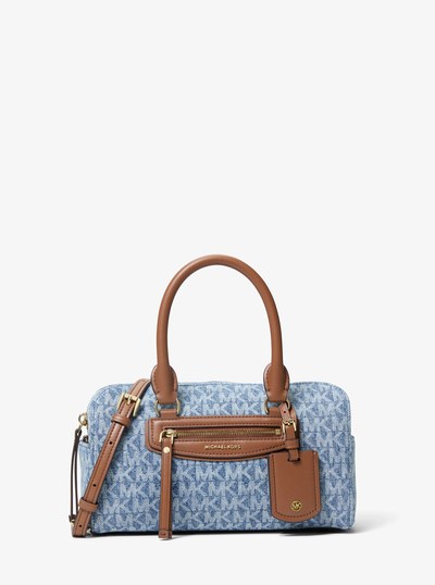 Jet Set Travel Extra-Small Signature Logo Print Denim Duffel Crossbody Bag in NEW HORIZON | Michael Kors