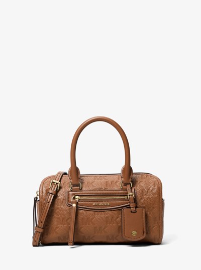 Jet Set Travel Extra-Small Logo Embossed Leather Duffel Crossbody Bag in LUGGAGE | Michael Kors