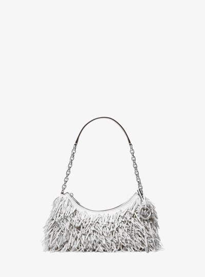 Nolita Medium Fringed Leather Pochette in OPTIC WHITE | Michael Kors