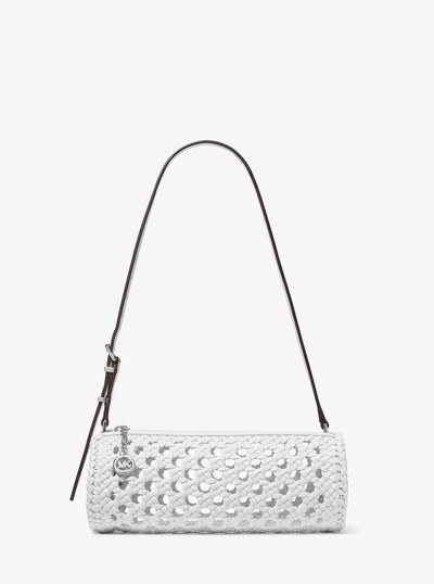 Izzy Small Crocheted Barrel Pochette in OPTIC WHITE | Michael Kors