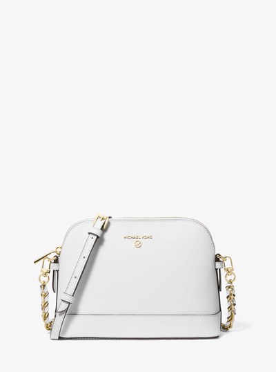 Large Saffiano Leather Dome Crossbody Bag in OPTIC WHITE | Michael Kors