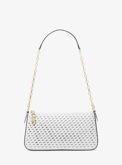 Empire Medium Woven Leather Chain-Link Pochette in OPTIC WHITE | Michael Kors