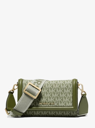 Jet Set Small Logo Print Woven Smartphone Crossbody Bag in SMOKEY OLIVE | Michael Kors
