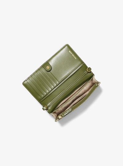 Jet Set Small Logo Print Woven Smartphone Crossbody Bag in SMOKEY OLIVE | Michael Kors