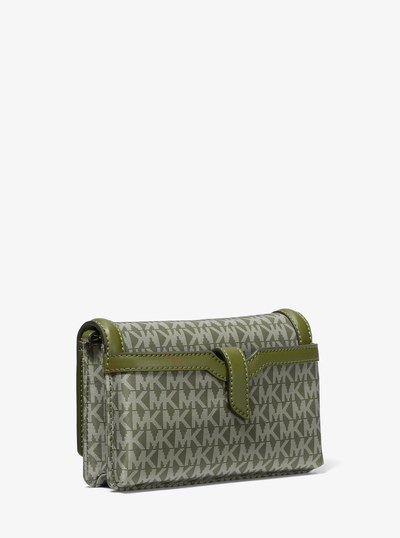 Jet Set Small Logo Print Woven Smartphone Crossbody Bag in SMOKEY OLIVE | Michael Kors