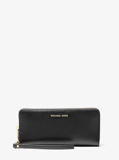 Jet Set Travel Large Pebbled Leather Continental Wallet in BLACK | Michael Kors