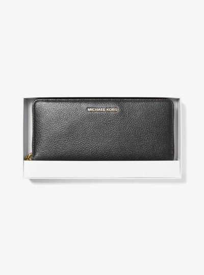 Jet Set Travel Large Pebbled Leather Continental Wallet in BLACK | Michael Kors