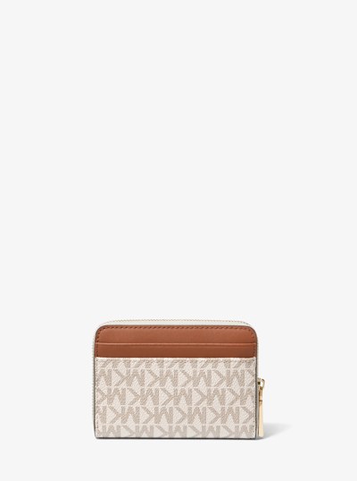 Jet Set Small Signature Logo Zip-Around Card Case in VANILLA/ACORN | Michael Kors