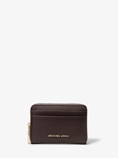 Jet Set Small Pebbled Leather Zip-Around Card Case in CHOCOLATE | Michael Kors