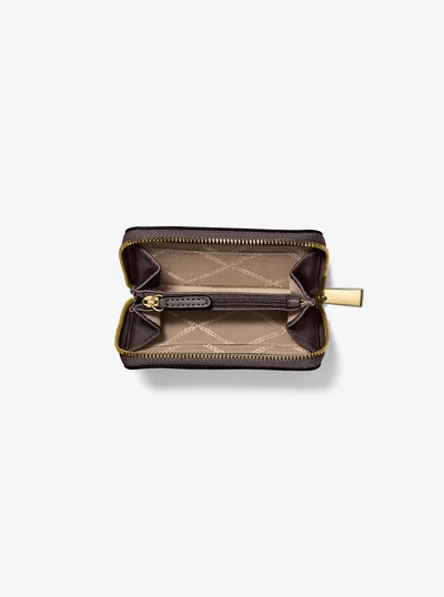 Jet Set Small Pebbled Leather Zip-Around Card Case in CHOCOLATE | Michael Kors