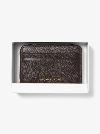 Jet Set Small Pebbled Leather Zip-Around Card Case in CHOCOLATE | Michael Kors