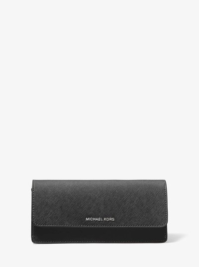 Jet Set Large Saffiano Leather Snap-Front Wallet in BLACK | Michael Kors