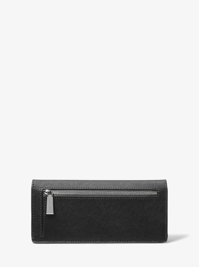 Jet Set Large Saffiano Leather Snap-Front Wallet in BLACK | Michael Kors