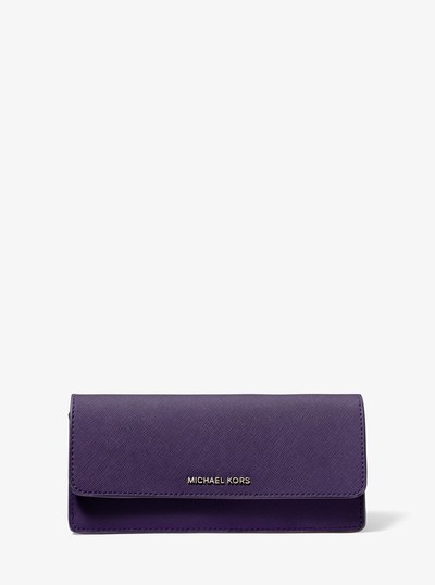 Jet Set Large Saffiano Leather Snap-Front Wallet in IRIS | Michael Kors