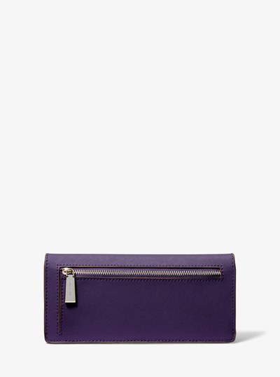 Jet Set Large Saffiano Leather Snap-Front Wallet in IRIS | Michael Kors
