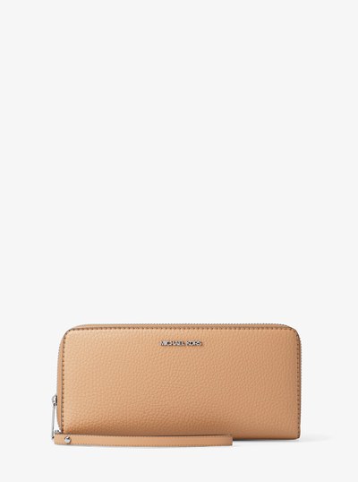 Large Pebbled Leather Continental Wallet in PEANUT | Michael Kors