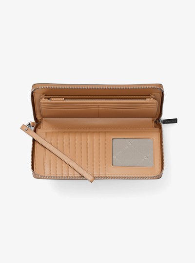 Large Pebbled Leather Continental Wallet in PEANUT | Michael Kors