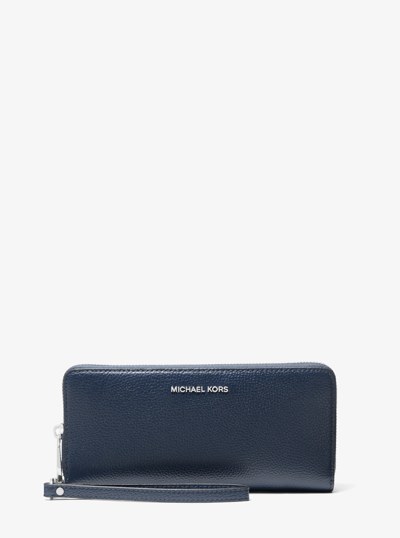Large Pebbled Leather Continental Wallet in NAVY | Michael Kors