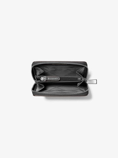 Jet Set Small Pebbled Leather Zip-Around Card Case in BLACK | Michael Kors