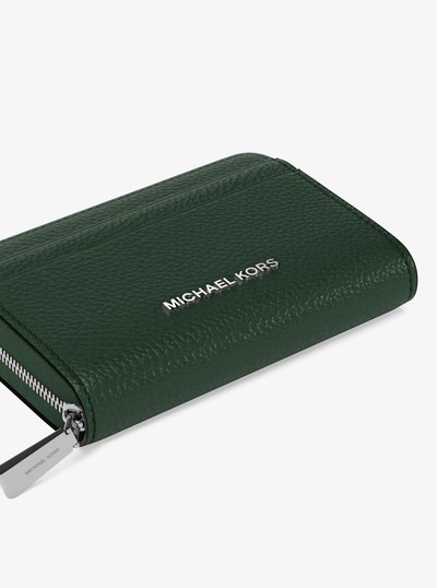 Jet Set Small Pebbled Leather Zip-Around Card Case in MOSS | Michael Kors