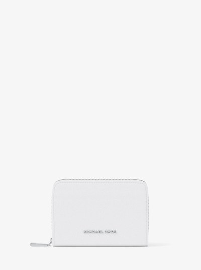 Jet Set Small Pebbled Leather Zip-Around Card Case in OPTIC WHITE | Michael Kors