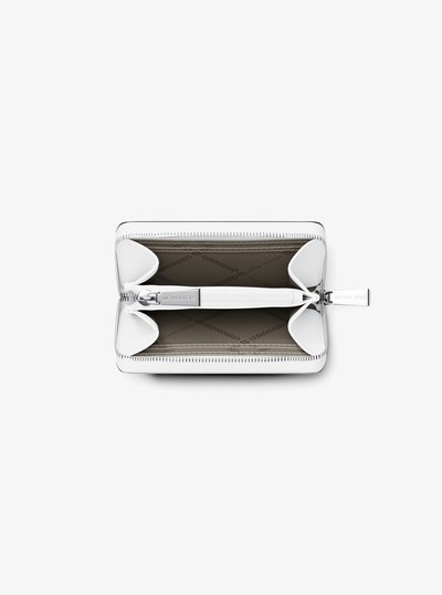 Jet Set Small Pebbled Leather Zip-Around Card Case in OPTIC WHITE | Michael Kors