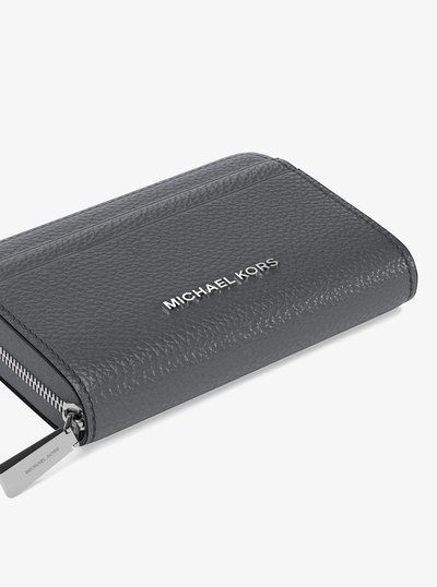 Jet Set Small Pebbled Leather Zip-Around Card Case in HEATHER GREY | Michael Kors
