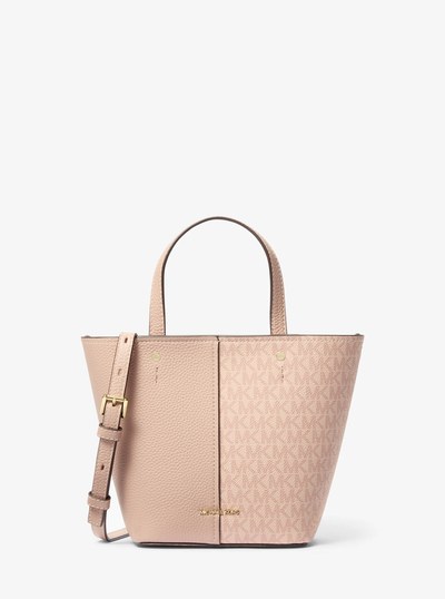 Flora Medium Signature Logo and Pebbled Leather Crossbody Bag in BALLET | Michael Kors