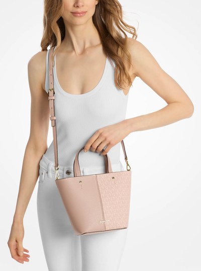 Flora Medium Signature Logo and Pebbled Leather Crossbody Bag in BALLET | Michael Kors