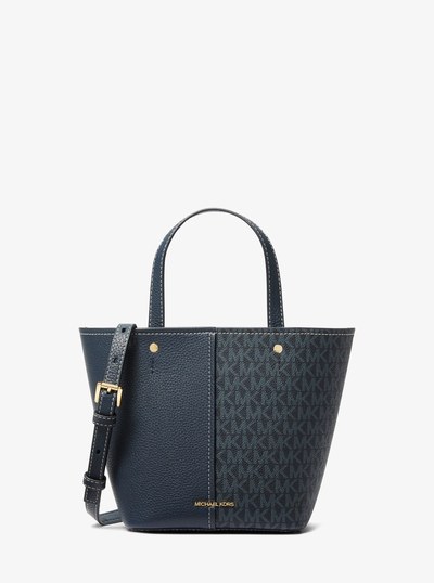 Flora Medium Signature Logo and Pebbled Leather Crossbody Bag in ADMRL/PLBLUE | Michael Kors