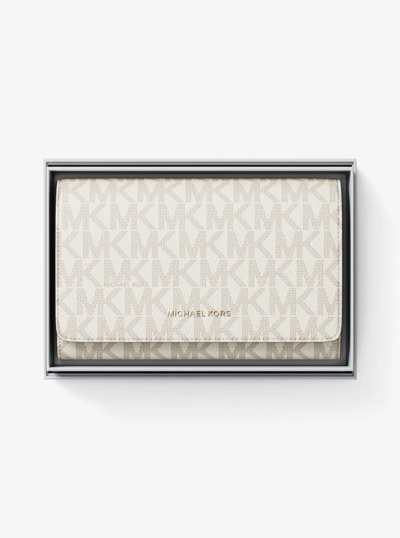 Jet Set Large Signature Logo Wallet in VANILLA/ACORN | Michael Kors