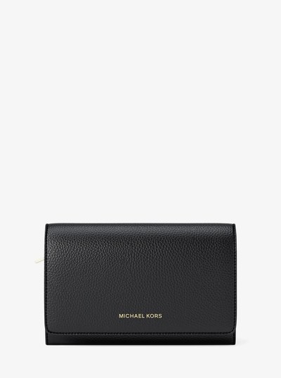Jet Set Large Pebbled Leather Wallet in BLACK | Michael Kors