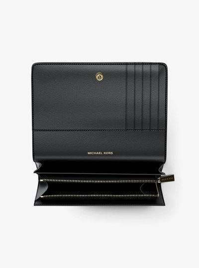 Jet Set Large Pebbled Leather Wallet in BLACK | Michael Kors
