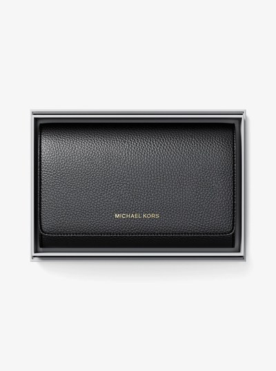 Jet Set Large Pebbled Leather Wallet in BLACK | Michael Kors