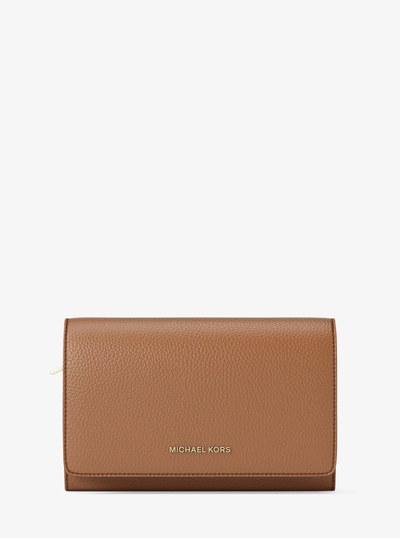 Jet Set Large Pebbled Leather Wallet in LUGGAGE | Michael Kors