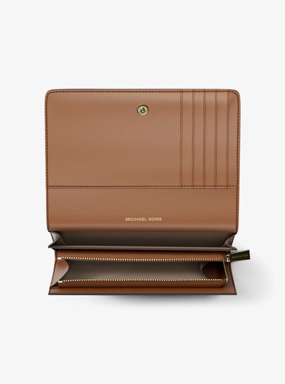 Jet Set Large Pebbled Leather Wallet in LUGGAGE | Michael Kors