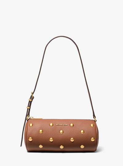 Izzy Small Studded Pebbled Leather Barrel Pochette in LUGGAGE | Michael Kors