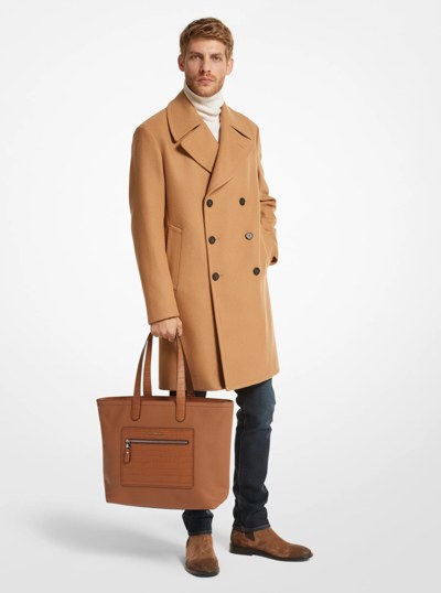 Hudson Textured Leather Top-Zip Tote Bag in LUGGAGE | Michael Kors