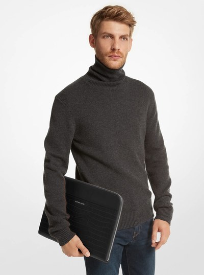Hudson Crocodile Embossed Leather Laptop Case in BLACK | Michael Kors