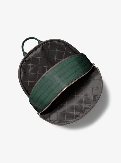 Hudson Crocodile Embossed Leather Commuter Backpack in FOREST GREEN | Michael Kors